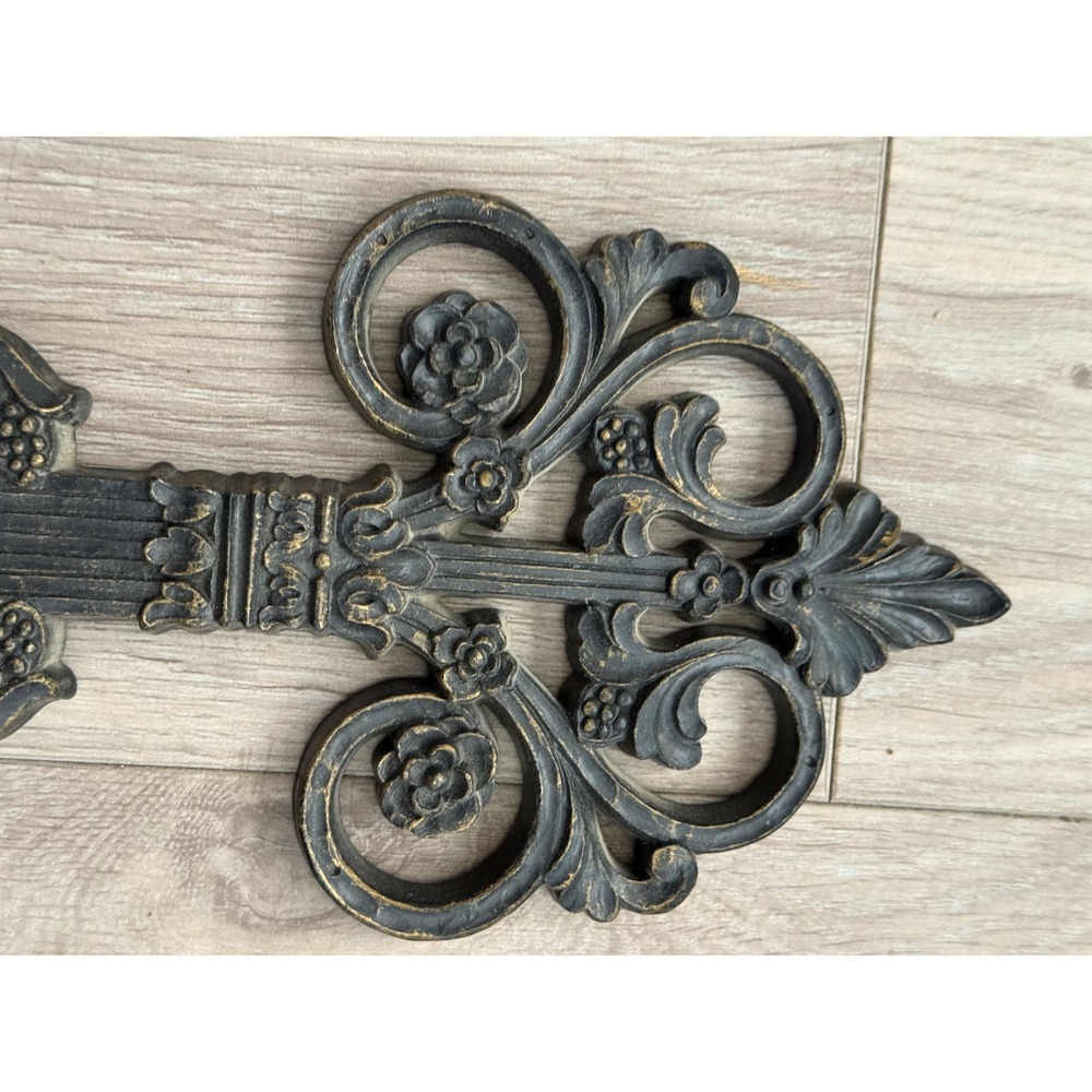 Vintage Dart Industries Wall Sconce Candle Holder Black Gold Scroll Floral 4374 - Picture 3 of 10